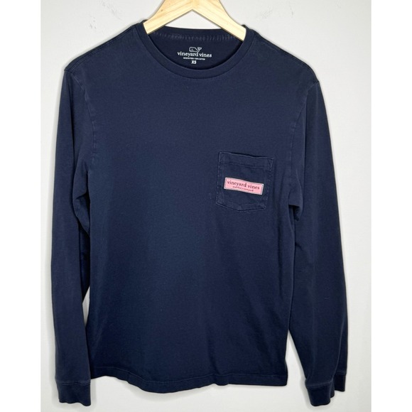 Vineyard Vines‎ Classic Logo Box Long-Sleeve Pocket Tee Women's XS Blue Casual - Picture 1 of 13